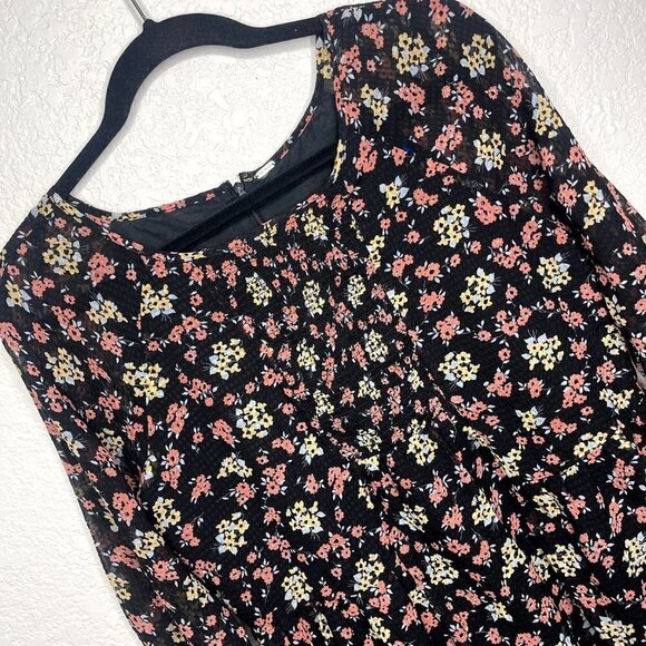 FREE People‎ Women's Black Floral Babydoll Boho Mini Dress Size Small - Picture 3 of 11